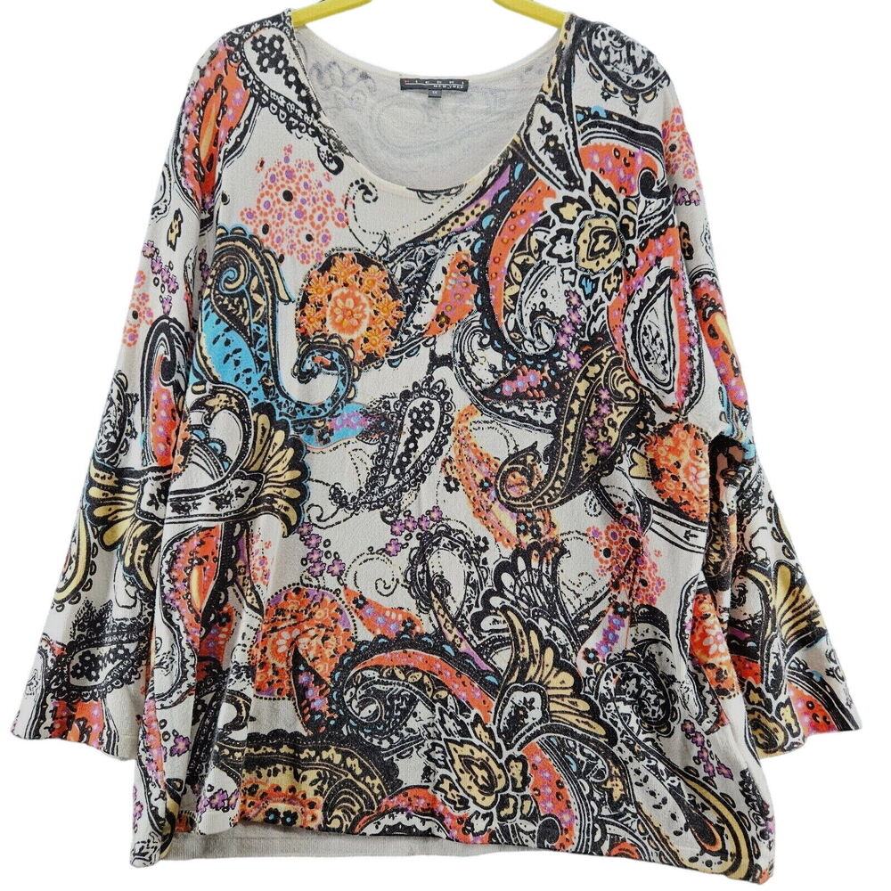 Pierri Womens Blouse Multi-Color Size 1X Viscose Blend Stretch Pullover